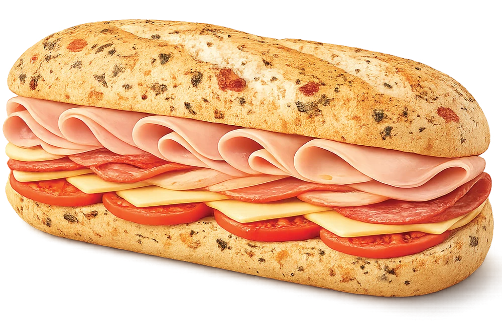 ½ Domates Fesleğenli Bagette Dana Jambon, Macar Salam, Hindi Füme ve Tost Peyniri